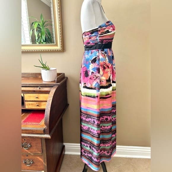Sue Wong Colorful Watercolor Strapless Floral Pleated Gown Maxi Dress Size 6 - Picture 7 of 12